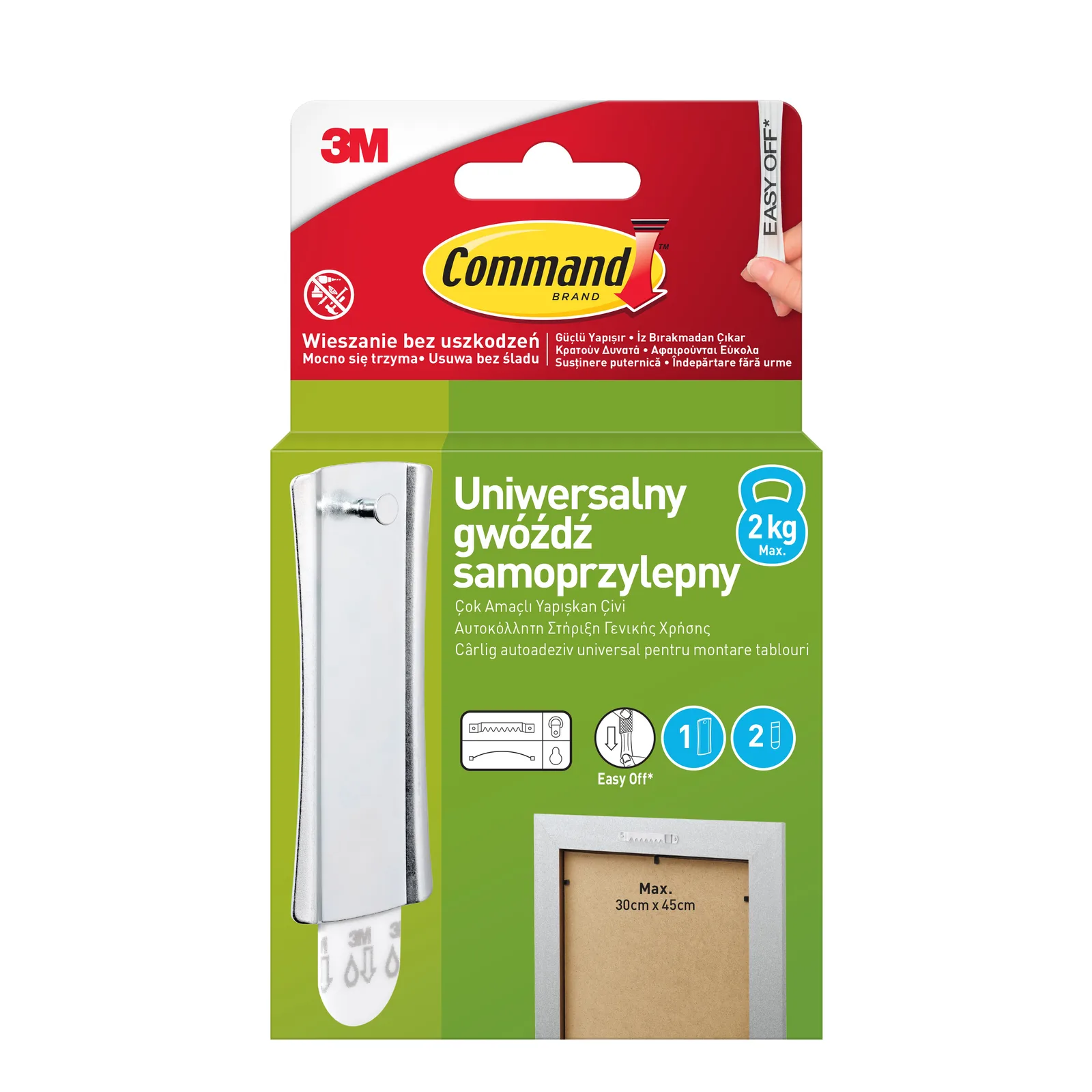 Command™ Universal Sticky Nail 17047-1-PTGR, 1 Hook + 2 Strips/Pack