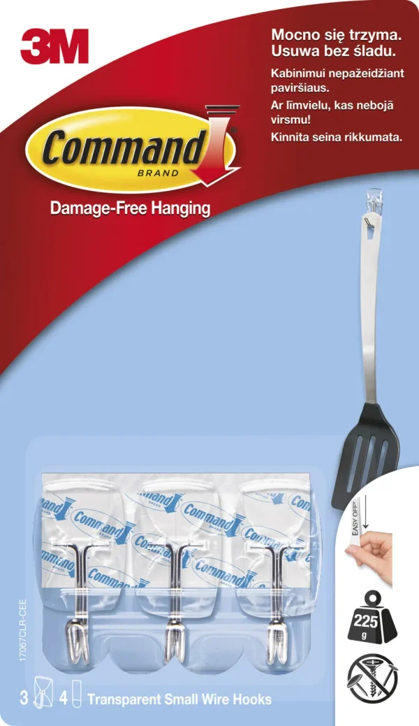 Command™ Small Wire Hook 17067CLR-3-CEE, Clear, 3 Hooks+4 Strips/Pack