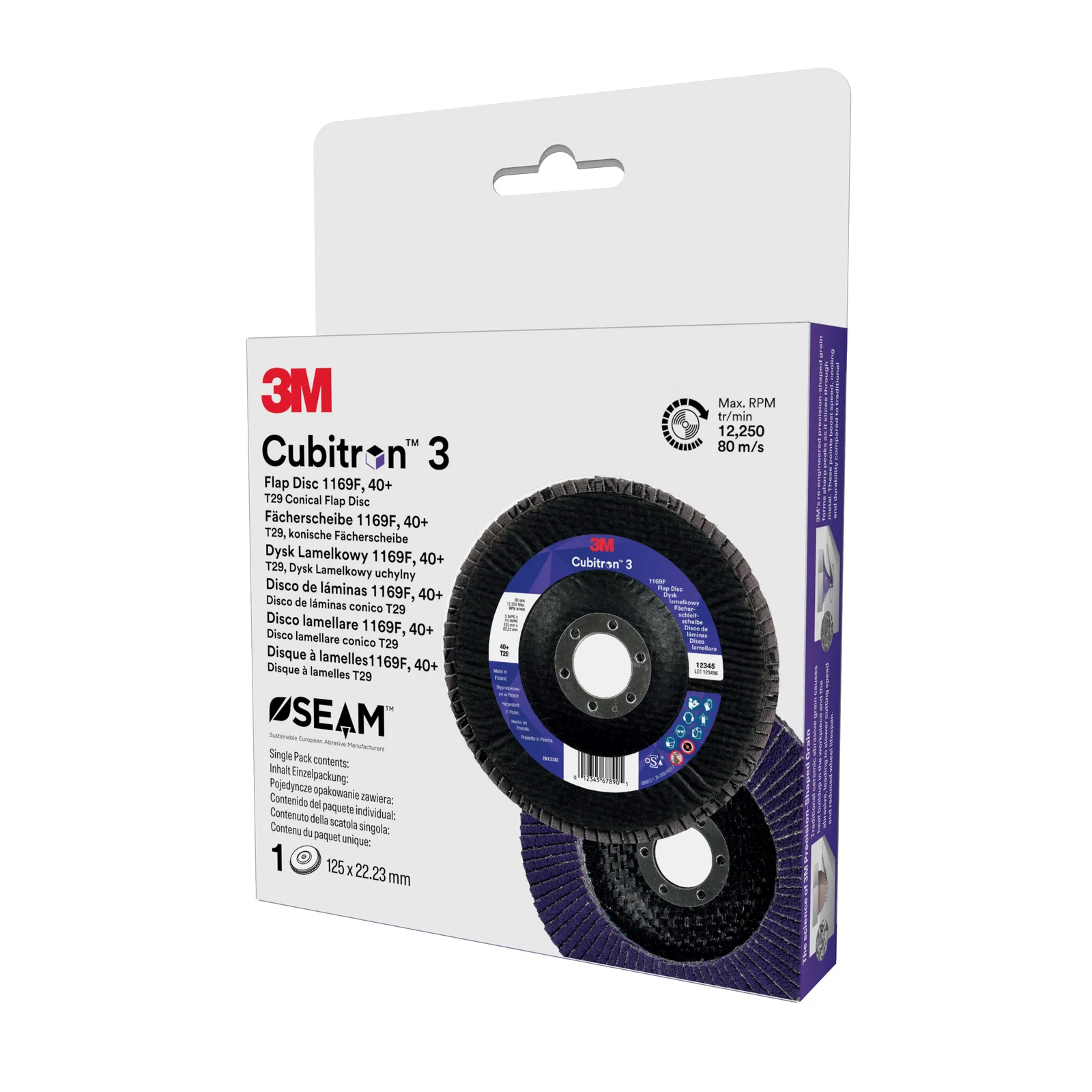 3M™ Cubitron™ 3 Flap Disc 1169F, 40+, T29-Conical, 125 mm x 22.23 mm, 1/Pack, 10 ea/Case, Sample Pack - imagine 17