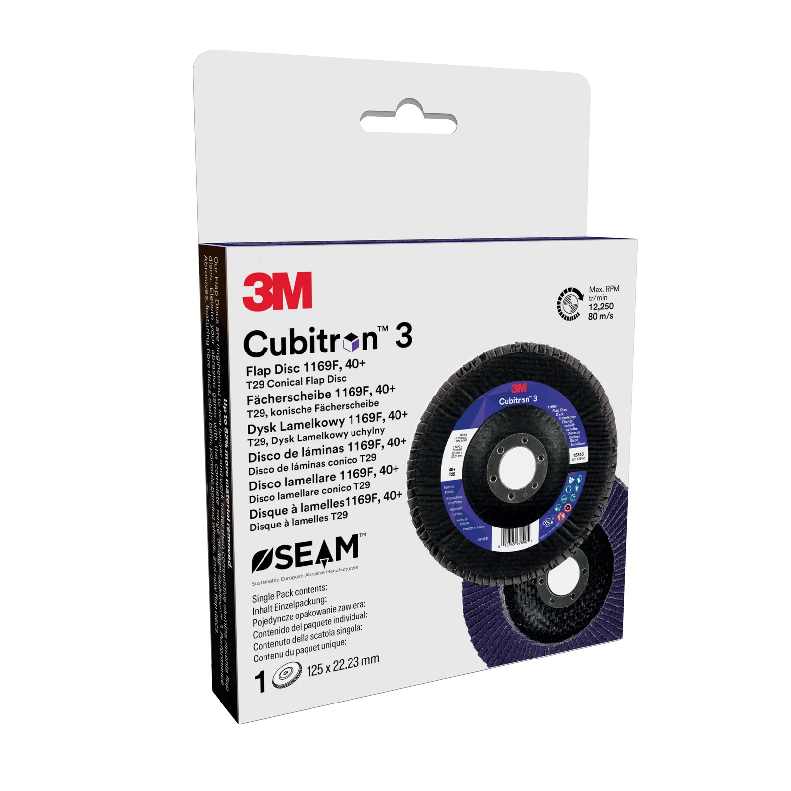 3M™ Cubitron™ 3 Flap Disc 1169F, 40+, T29-Conical, 125 mm x 22.23 mm, 1/Pack, 10 ea/Case, Sample Pack - imagine 15