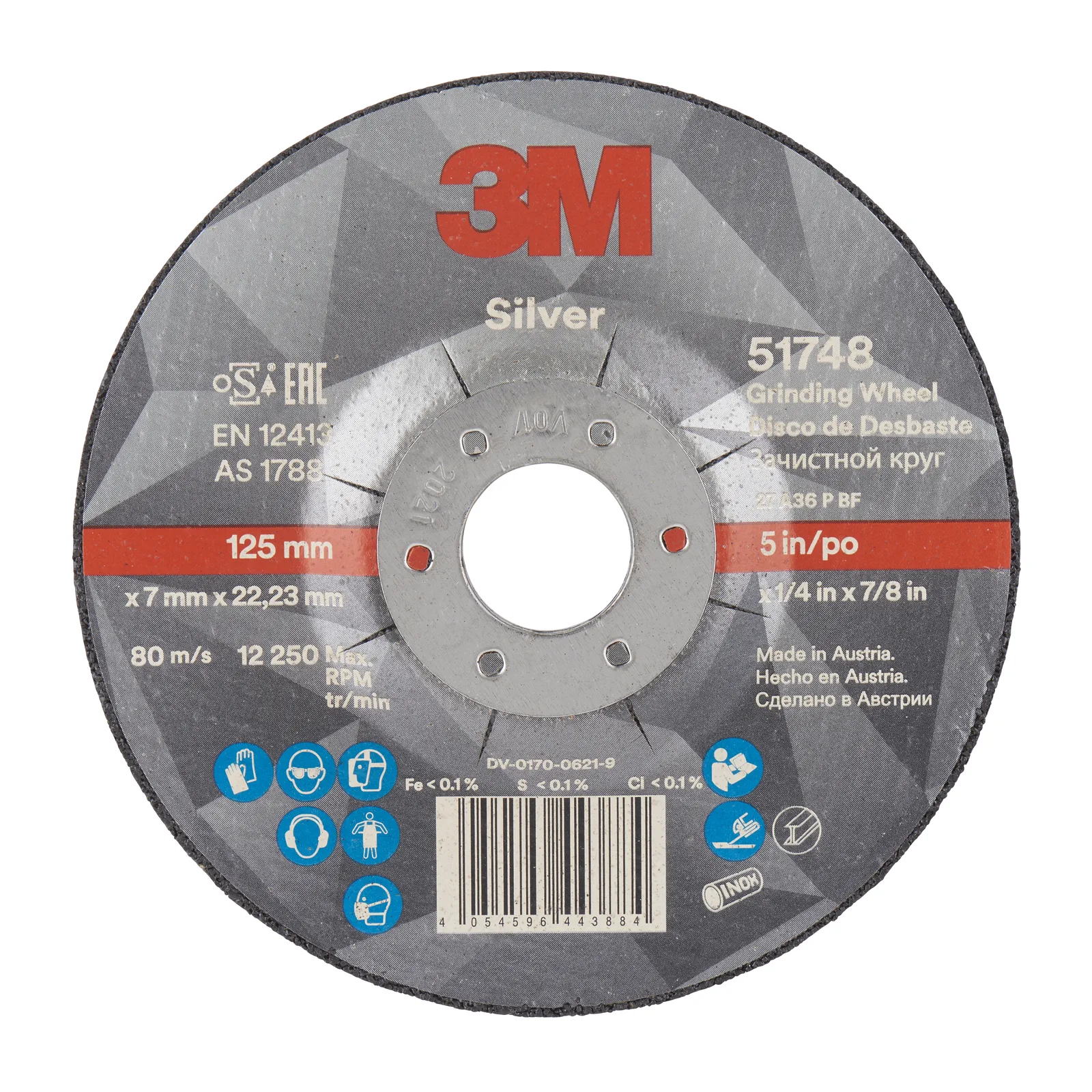 3M™ Silver Depressed Centre Grinding Wheel, T27, 125 mm x 7 mm x 22.2 mm