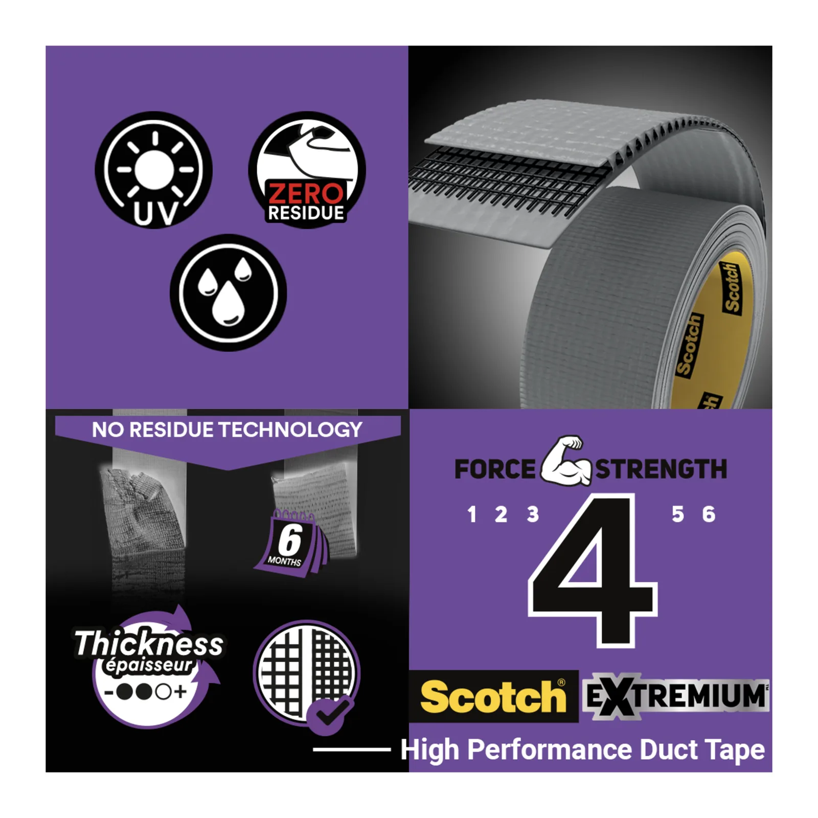 Scotch® Extremium NO RESIDUE High performance Duct Tape, 18.2 m x 48 mm, 1 Roll/Pack - imagine 8