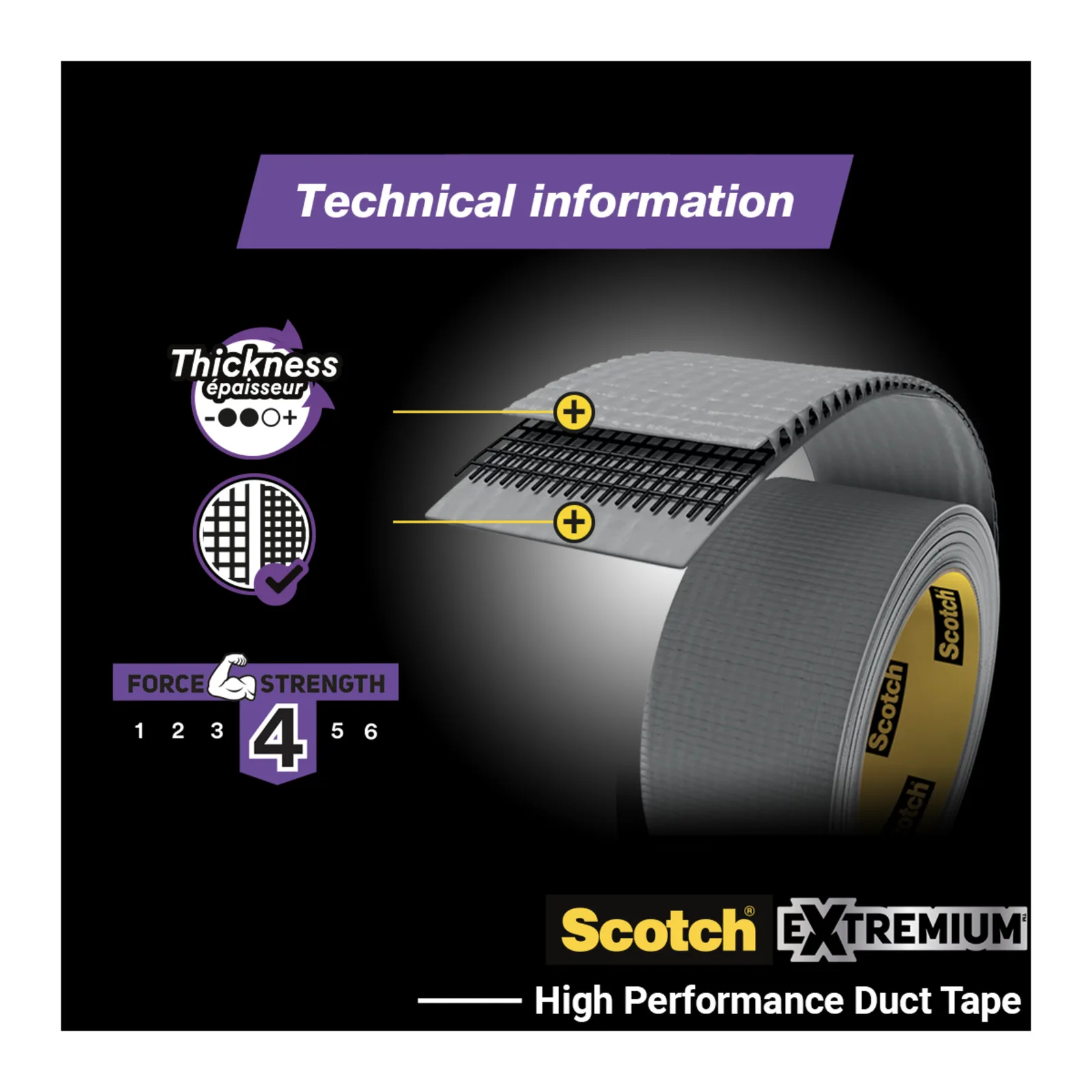 Scotch® Extremium NO RESIDUE High performance Duct Tape, 18.2 m x 48 mm, 1 Roll/Pack - imagine 4