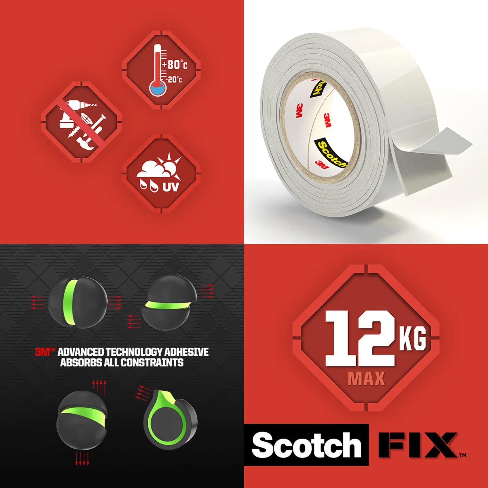 Scotch-FIX™ Double-Sided Extreme Interior Mounting Tape PGS05-1918-P, 19 mm x 1,8 m, 1 Roll/Pack - imagine 6