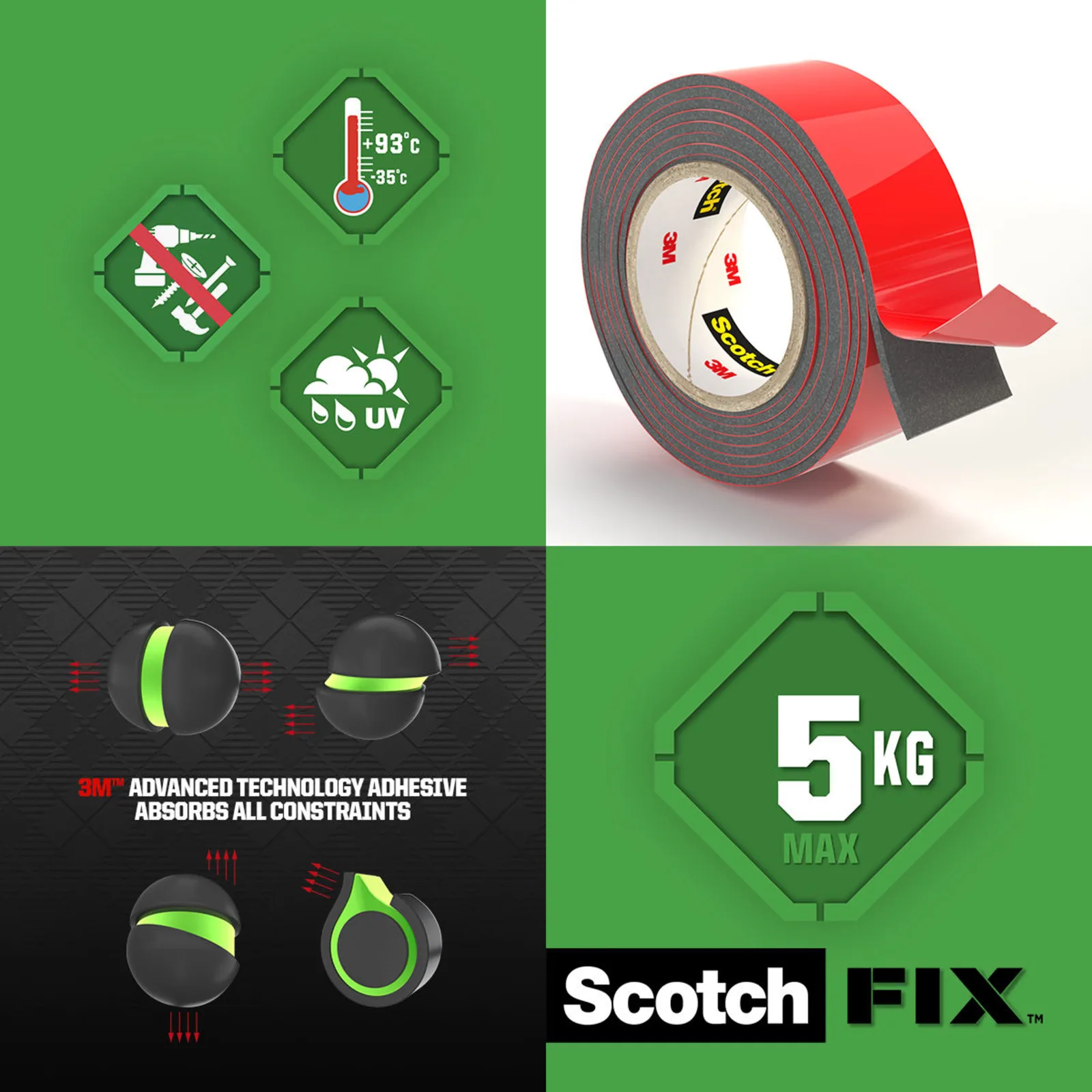 Scotch-FIX™ Exterior Double-Sided Mounting Tape 5412-1915-P, 19 mm x 1,5 m, 1 Roll/Pack - imagine 7