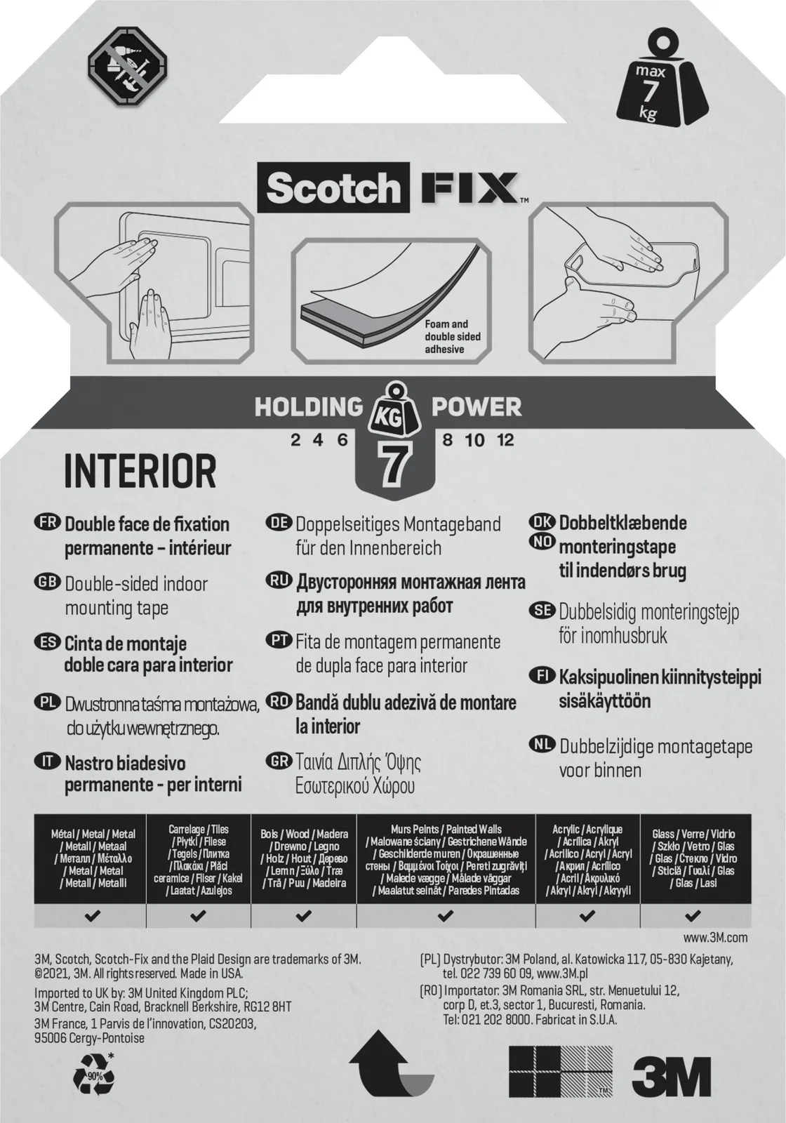 Scotch-FIX™ Double-Sided Interior Mounting Tape 4496G-1915-P, 19 mm x 1,5 m, 1 Roll/Pack - imagine 4