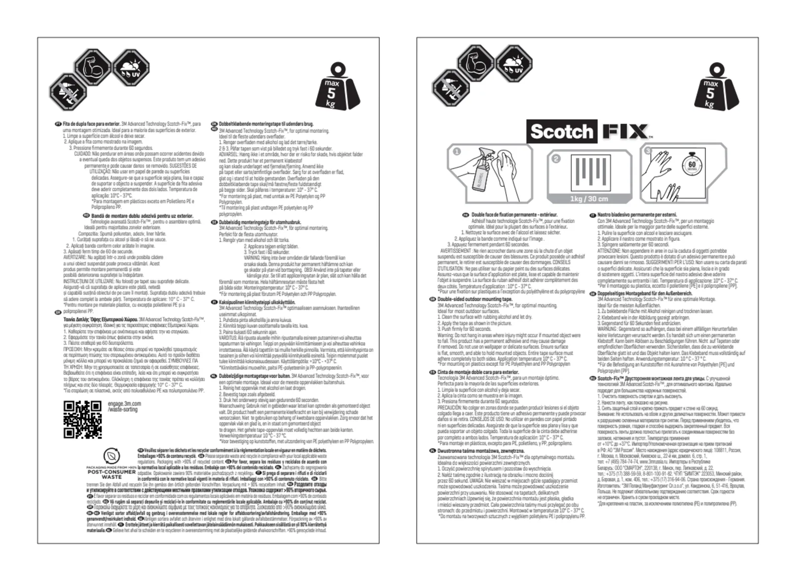 Scotch-FIX™ Exterior Double-Sided Mounting Tape 5412-1915-P, 19 mm x 1,5 m, 1 Roll/Pack - imagine 5