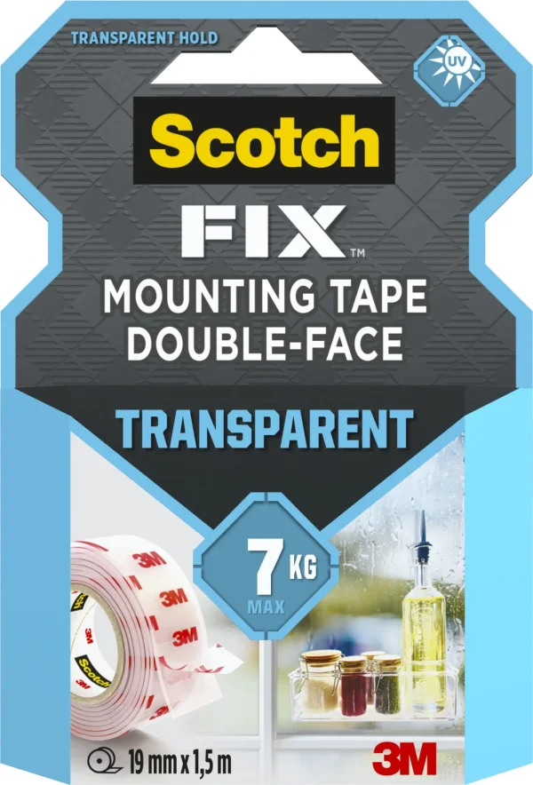 Scotch-FIX™ Transparent Double-Sided Mounting Tape  4910C-1915-P, 19 mm x 1,5 m, 1 Roll/Pack