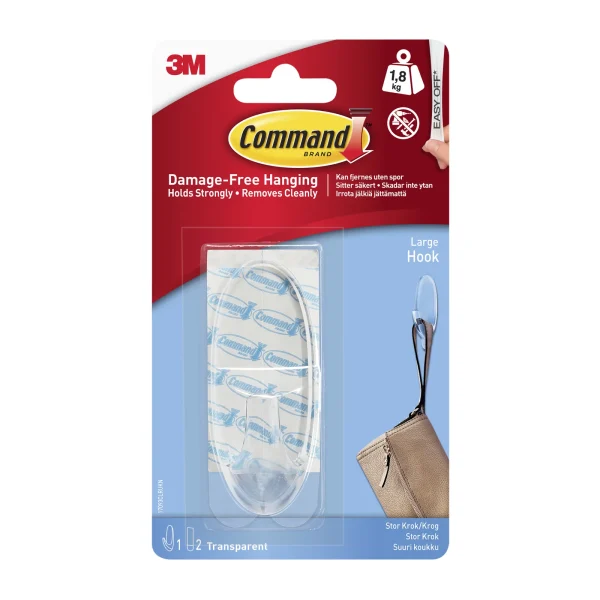 Command™ Large Hook 17093CLR-1-UKN, Clear, 1 Hook+2 Strips/Pack