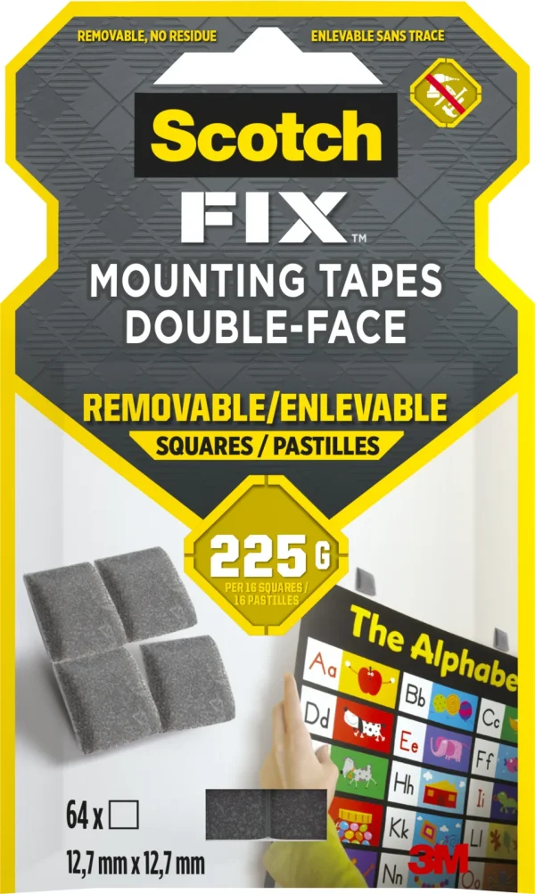 Scotch-FIX™ Removable Mounting Squares 108-ST64-P, 12,7 mm x 12,7 mm, 64 Squares/Pack