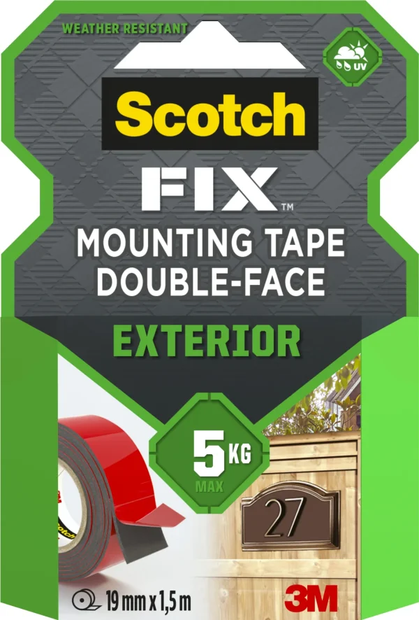 Scotch-FIX™ Exterior Double-Sided Mounting Tape 5412-1915-P, 19 mm x 1,5 m, 1 Roll/Pack