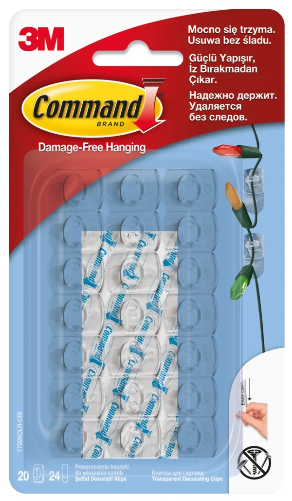 Command™ Decorating Clip 17026CLR-20-CEE, Clear, 20 Clips+24 Strips/Pack