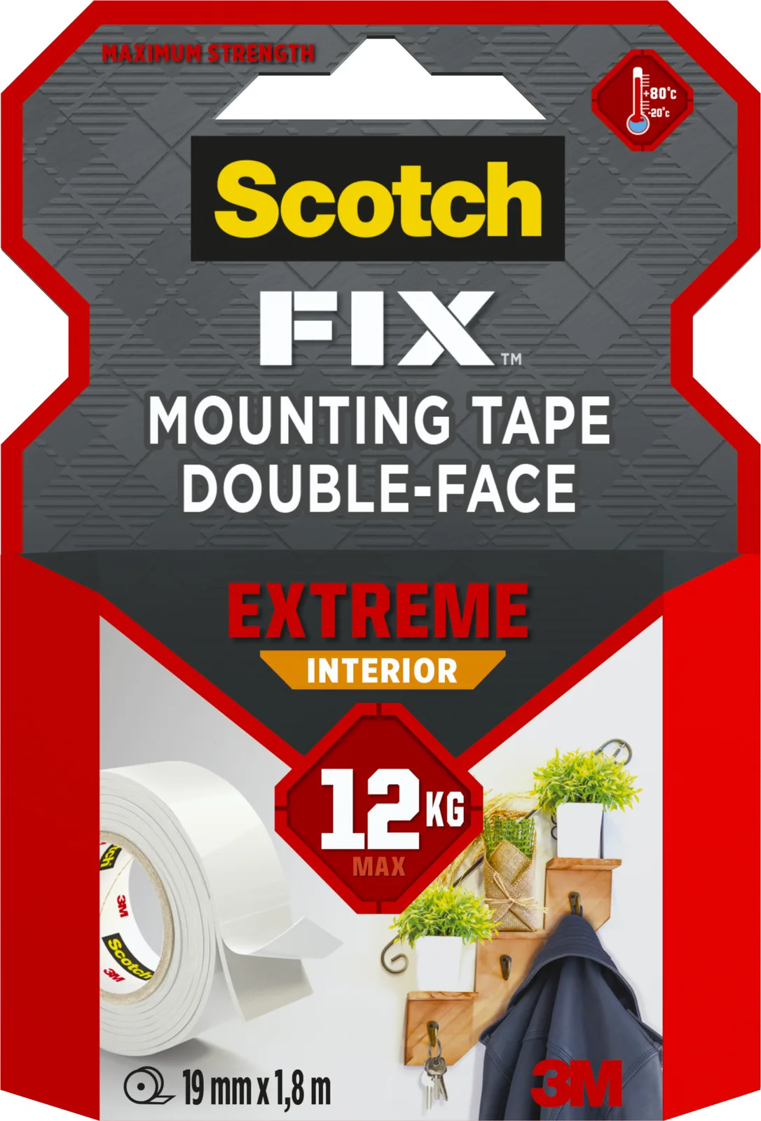 Scotch-FIX™ Double-Sided Extreme Interior Mounting Tape PGS05-1918-P, 19 mm x 1,8 m, 1 Roll/Pack