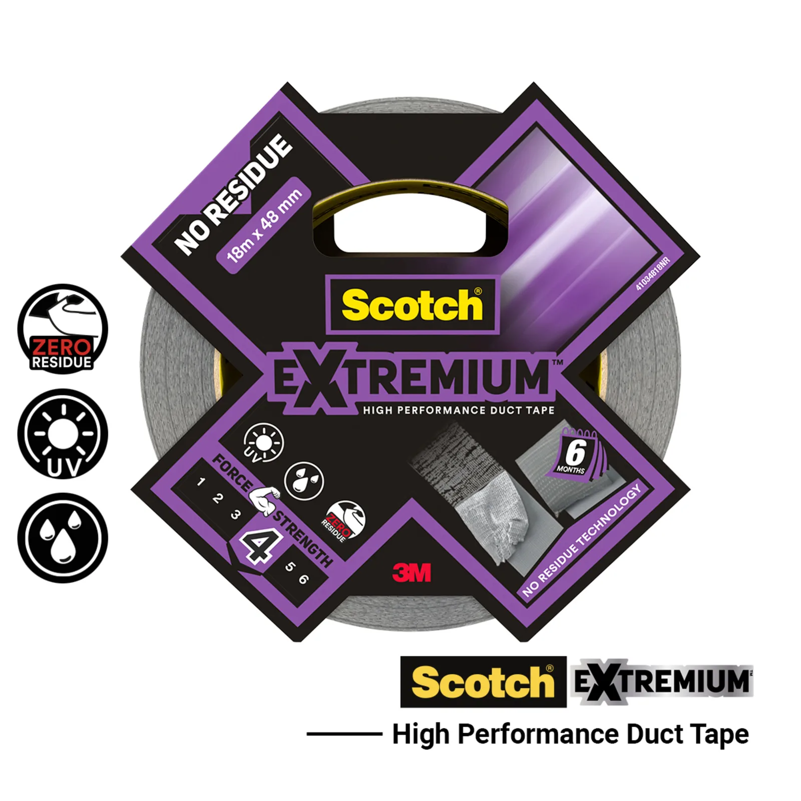 Scotch® Extremium NO RESIDUE High performance Duct Tape, 18.2 m x 48 mm, 1 Roll/Pack - imagine 3
