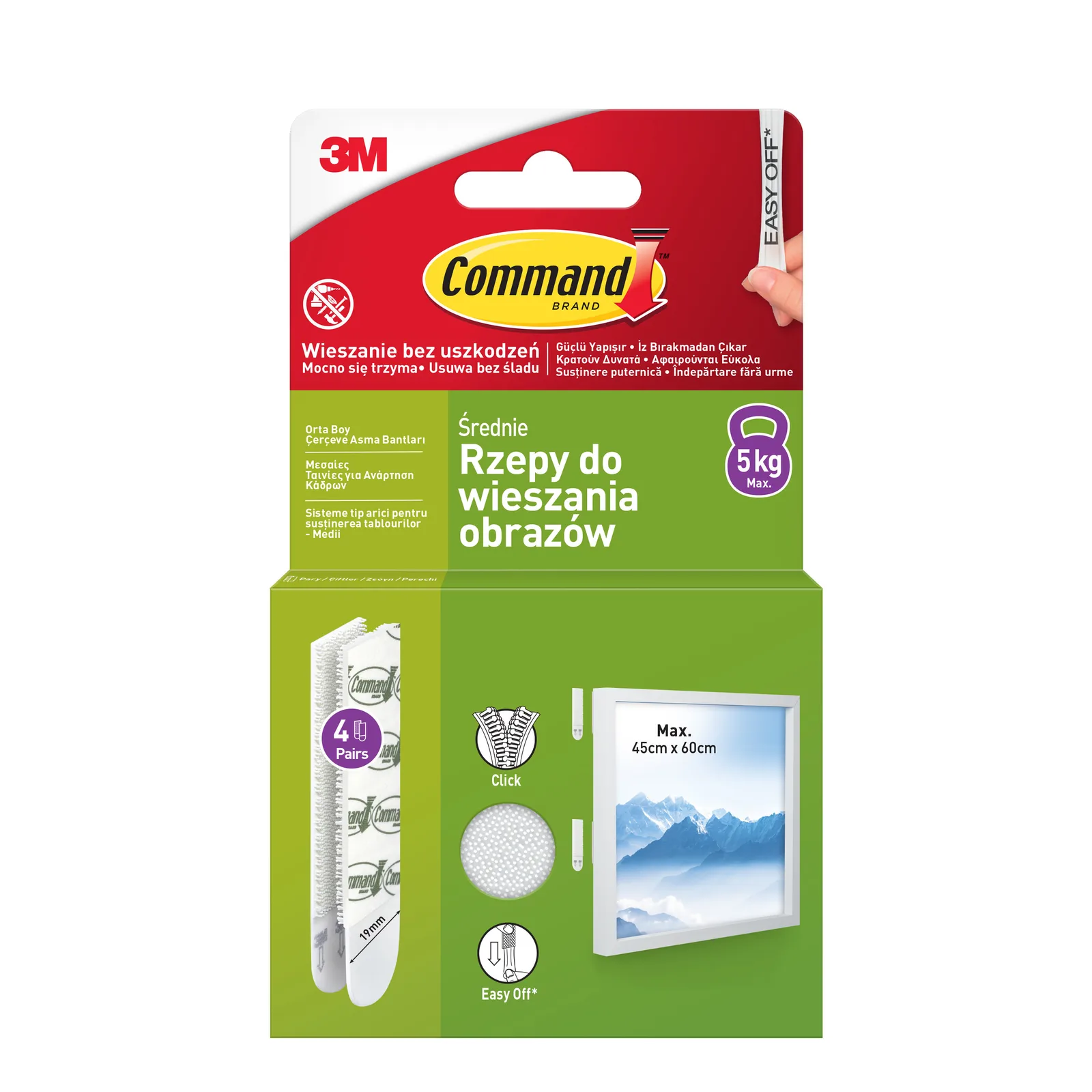 Command™ Picture Hanging Strips 17204WHI-4-PTGR, White, Medium, 4 Pairs (8 Strips)