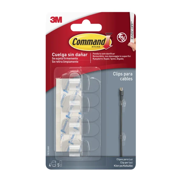 Command™ Round Cord Clip 17017CLR-4-SPIG, Clear, 4 Clips+5 Strips/Pack